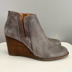 Lucky Brand Shoes | Lucky Brand Yabba Suede Ankle Wedge Bootie | Color: Gray | Size: 9.5 | Darlingdelight's Closet